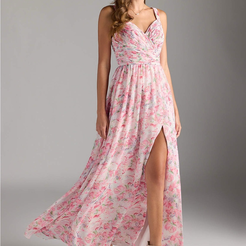 Azazie Chanel Elegant Pink Floral Maxi Bridesmaid Dress